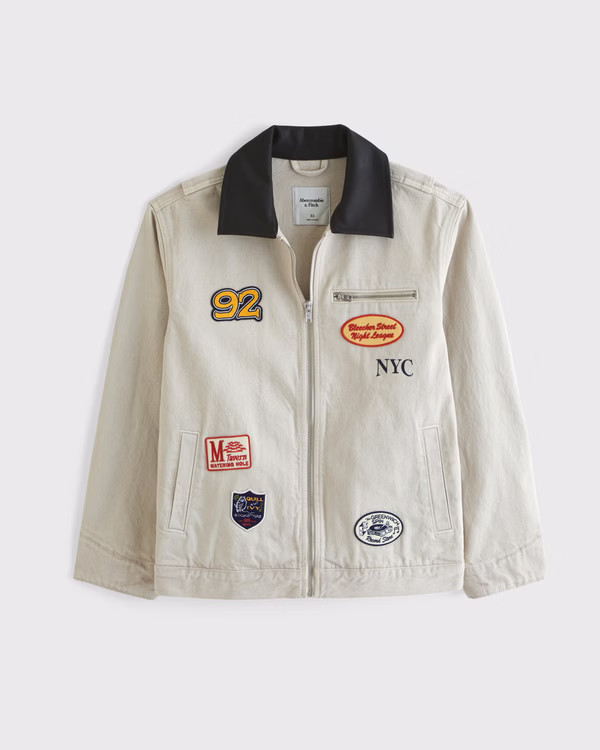 Women's Patchwork Denim Workwear Jacket | Women's Clearance | Abercrombie.com | Abercrombie & Fitch (US)