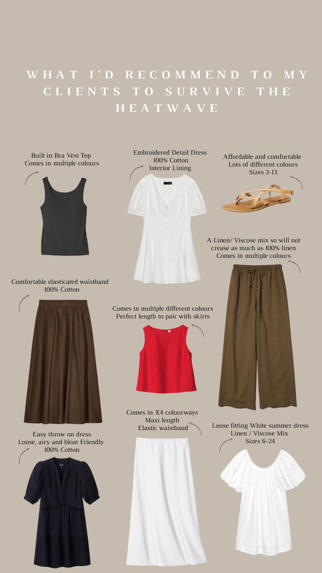 What I’d Recommend To My Clients to survive the Summer Heatwave ☀️


Breathable Summer Fabrics, Cotton Summer Staples, Linen Viscose Trousers, Comfortable Summer Basics, Loose Airy Dresses, Hot Weather Wardrobe, Easy Throw On Outfits, Everyday Summer Sandals  

 #LTKuk #LTKsummer #LTKeurope