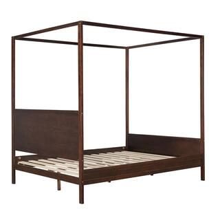 Brown Frame Queen Size Canopy Bed with Headboard and Footboard, Slat Support Leg | The Home Depot