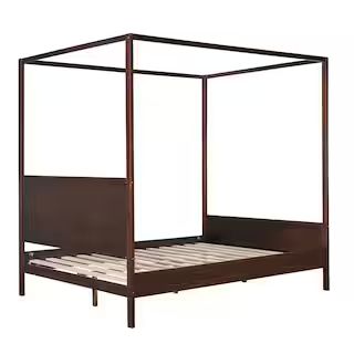 Polibi Brown Frame Queen Size Canopy Bed with Headboard and Footboard, Slat Support Leg MB-CBHFSS... | The Home Depot