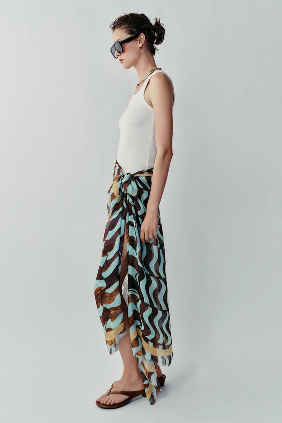 WAVY PRINT MODAL SILK SCARF - Blue - M | Zara UK
