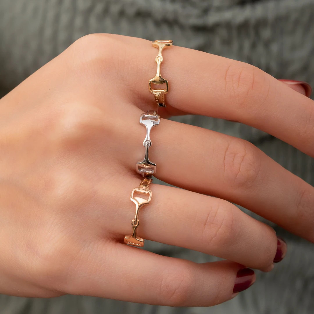 Horse Bit Ring in 14K 18K Solid Gold, Horse Lover Rings, Equestrian Solid Gold Ring, Plain Gold S... | Etsy (US)