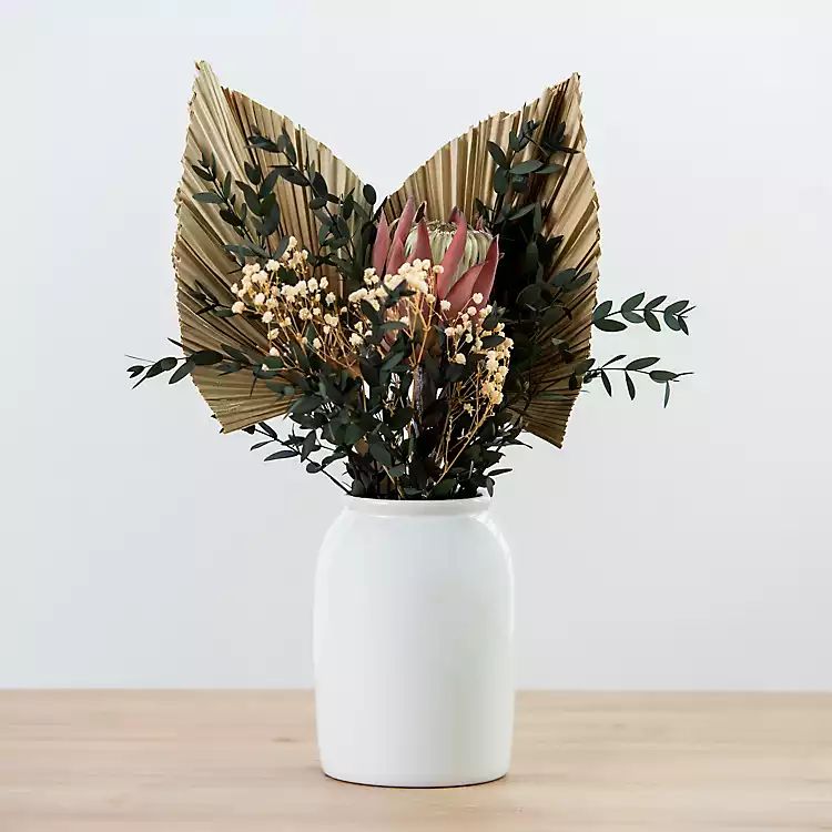 Dried Floral Fan Leaf Arrangement in White Vase | Kirkland's Home