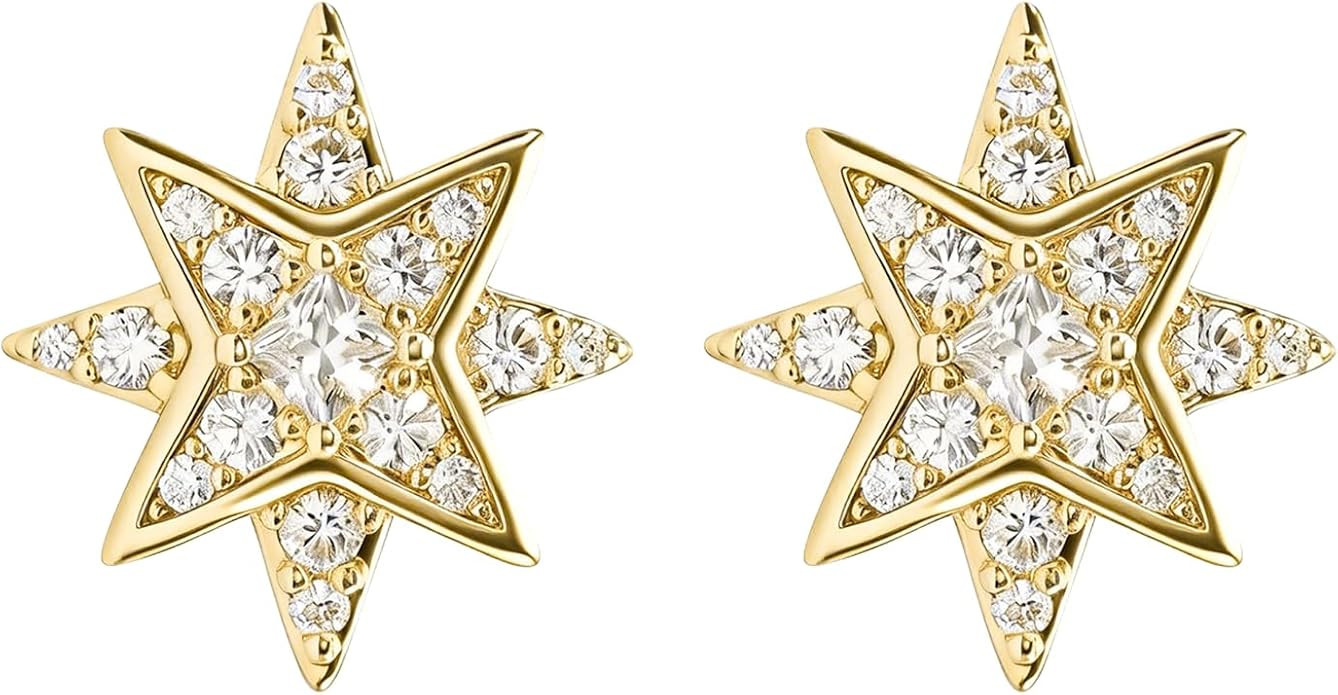 S925 Sterling Silver Post Stud, Starburst & Bow Clover Butterfly Stud Earrings for Women, 14K Gol... | Amazon (US)