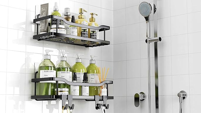 Moforoco Shower Caddy Shelf Organizer Rack, Self Adhesive Black Bathroom Shelves Basket, Home Far... | Amazon (US)