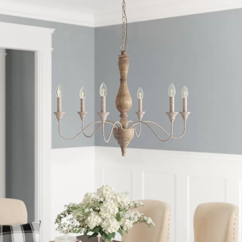 Tacoma 6 - Light Candle Style Classic / Traditional Chandelier with Wood Accents | Wayfair North America