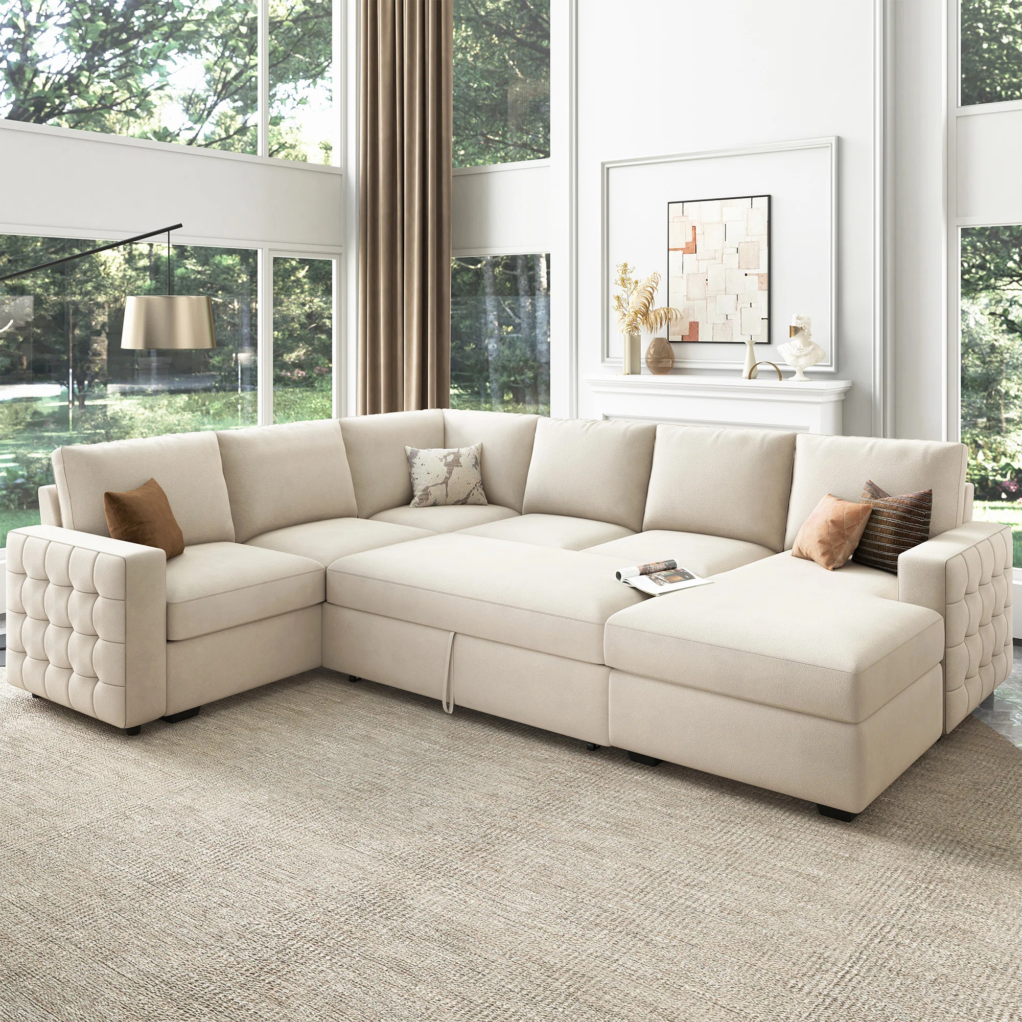 Hildur U-Shaped Sectional Sofa Bed Pull Out Sleeper Couch With Storage Chaise | Wayfair North America