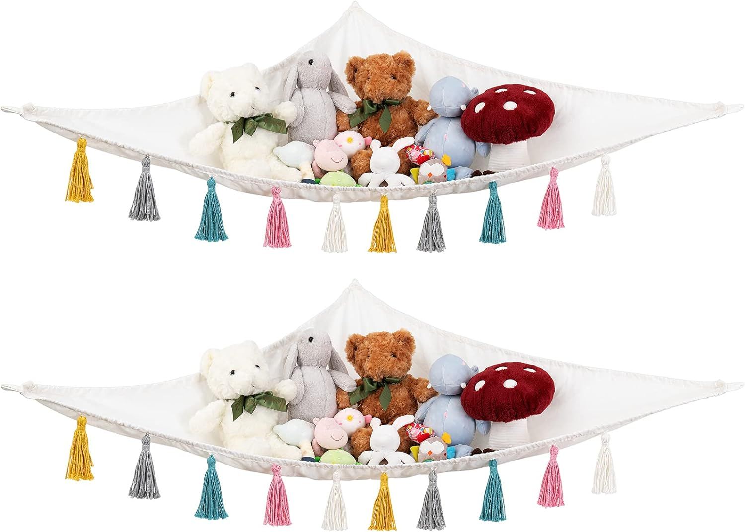 Mkono Stuffed Animal Toys Hammock Boho Hanging Stuff Animals Storage Organizer with Decorative Ta... | Amazon (US)