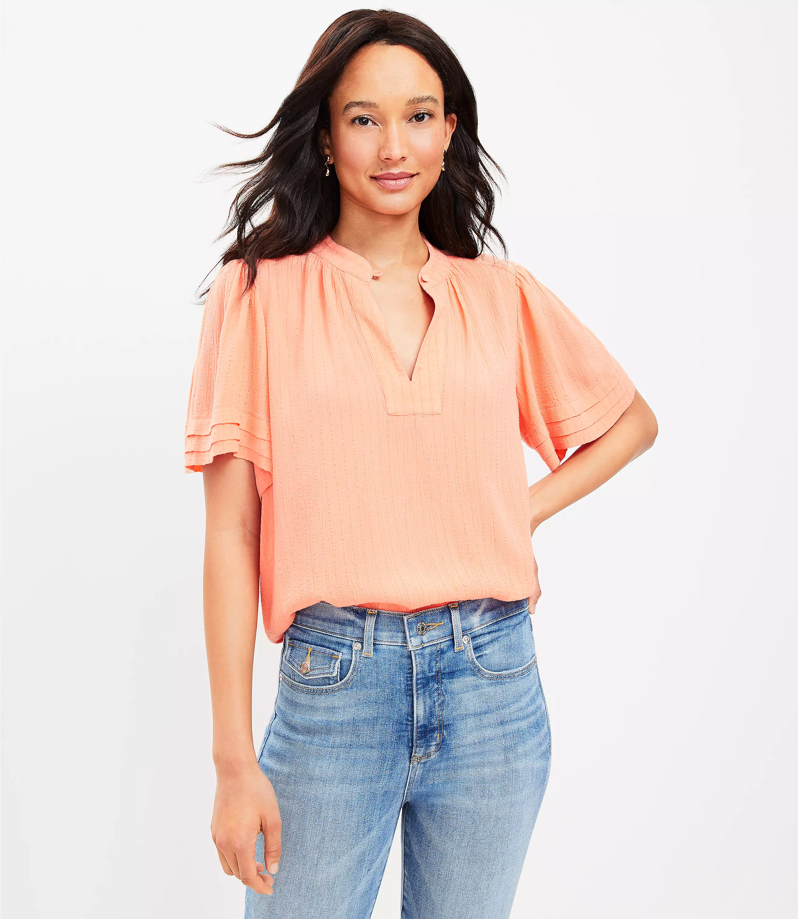 Striped Pleated Cuff Top | LOFT