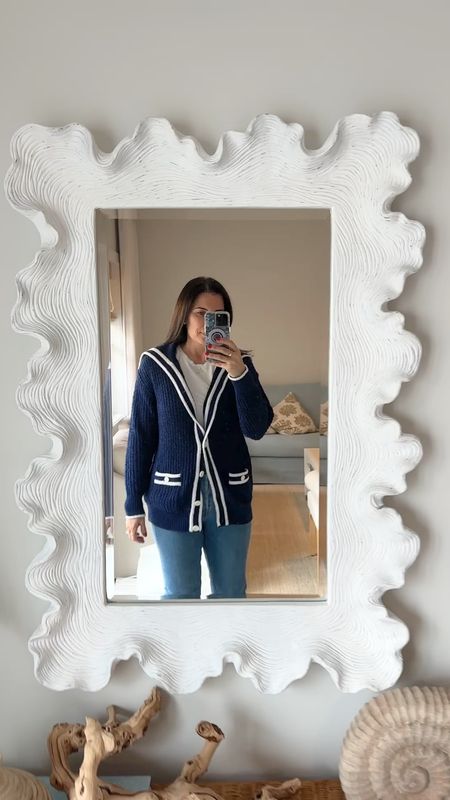 Nautical cardigan from Jcrew and Levi’s wedgie jeans 