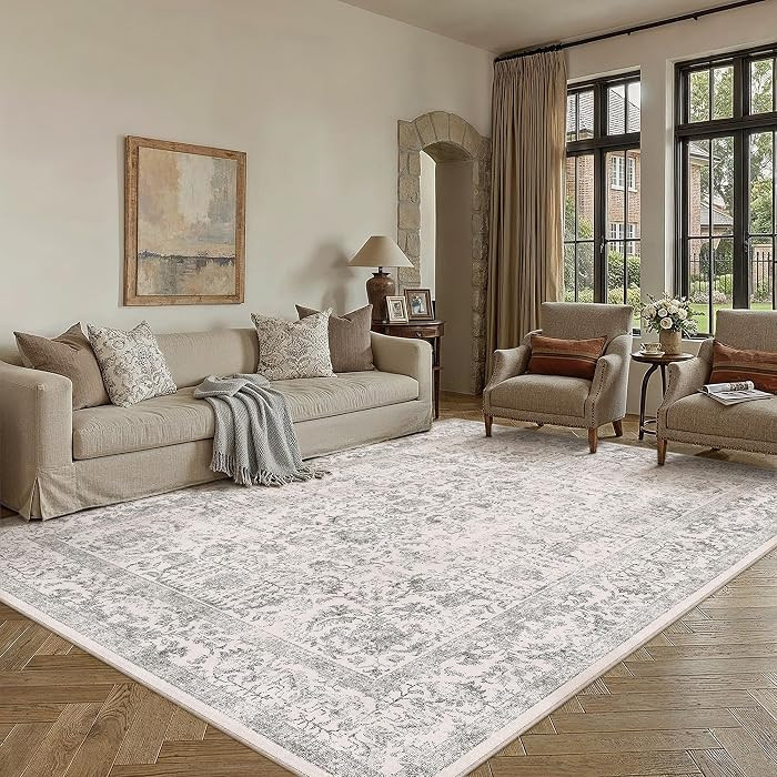 Gray Area Rug 6x9 Machine Washable Vintage Living Room Distressed Non Slip Carpet Traditional Ind... | Amazon (US)