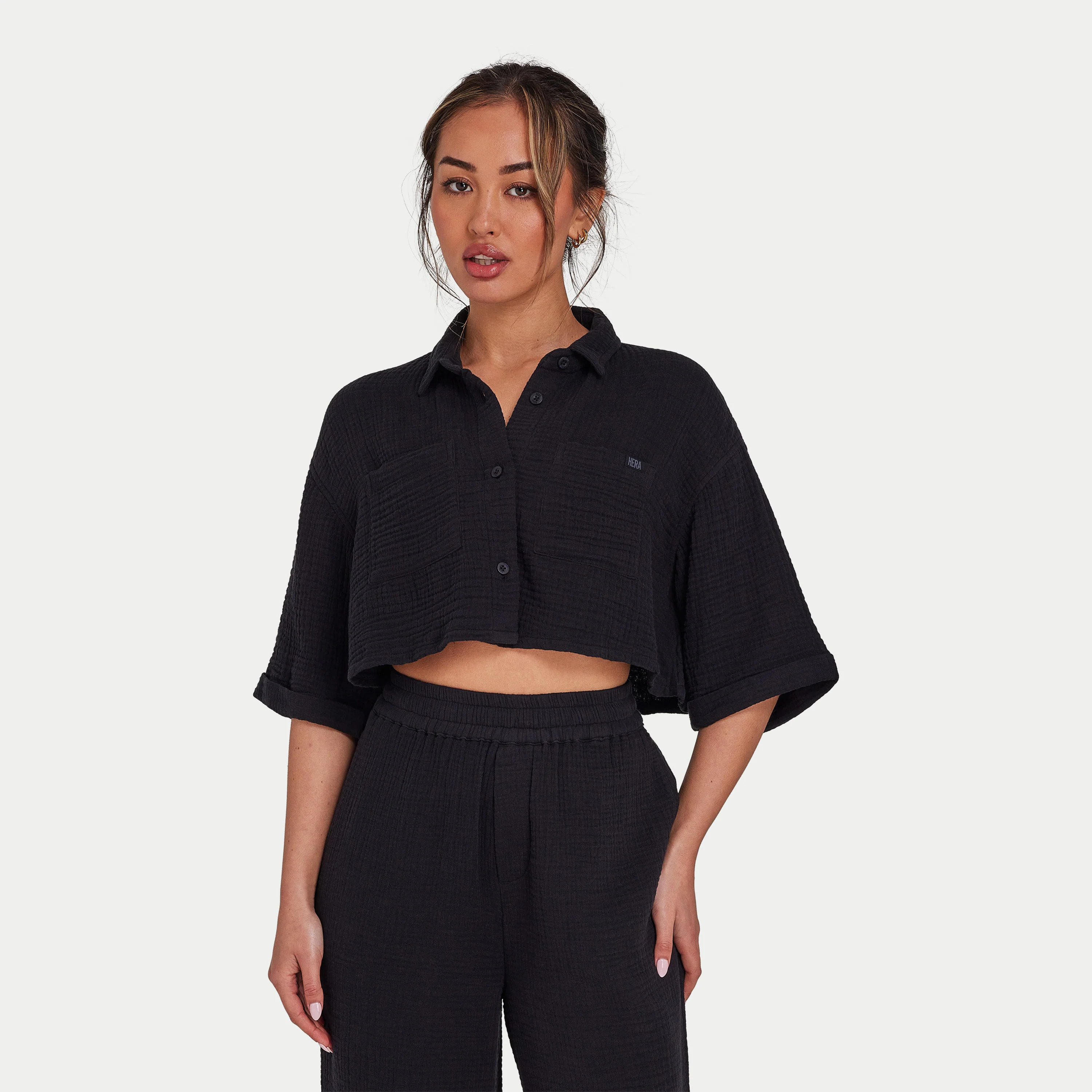 Womens Resort Crop Shirt - Black | HERA Clothing | HERA Clothing