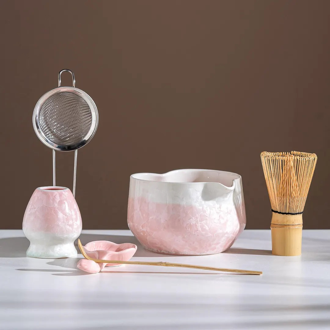 Rosa Kristallglasur Herzförmige Matcha Schüssel Set mit Schneebesen Sieb Tee Geschenk | Etsy (US)