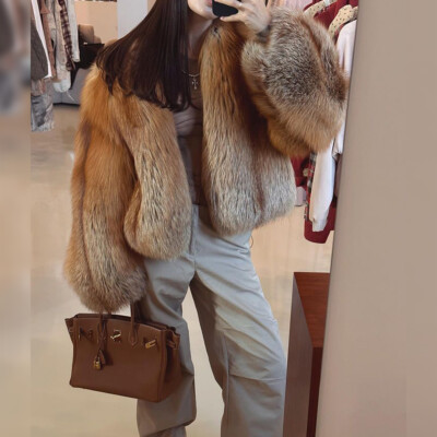 Women Natural Real Red Fox Fur Coat Full Pelt Short Jacket Winter Warm Outwear | eBay US