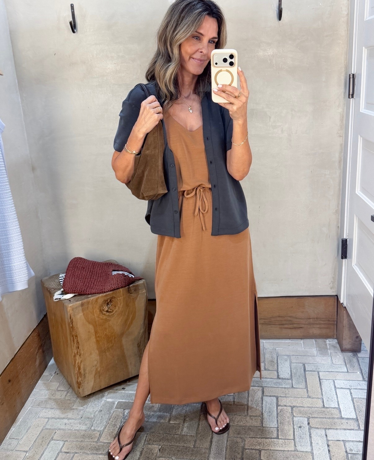 Today’s OOTD
Discount code fashionedlifexspanx 
-AirEssentials Dress sz XS @Spanx  
-button-up top sz XS 
-Wedges TTS 
-Suede bag On the #nsale

#LTKootd #LTKOver40 #LTKSeasonal