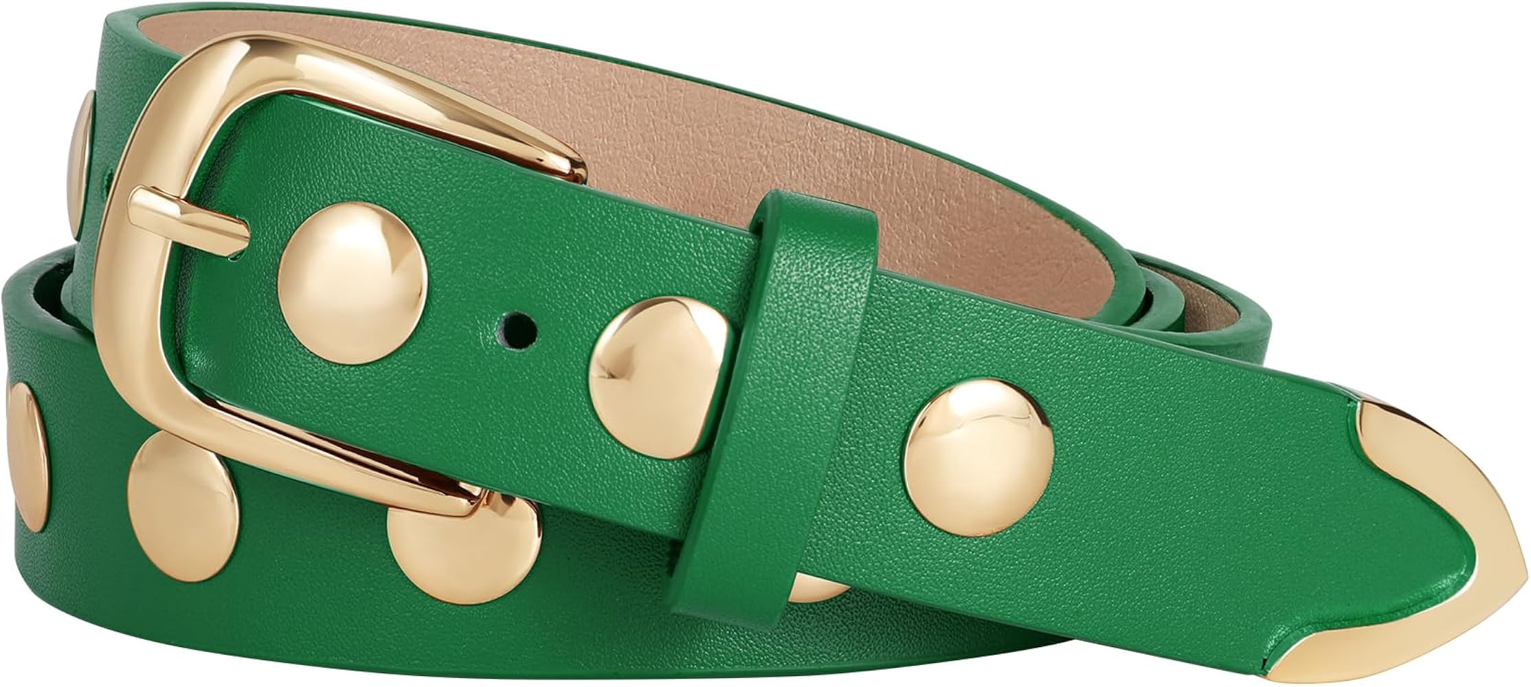 WERFORU Women Fashion Leather Belt Studded Leather Belt Ladies Belts for Jeans Dress Punk Belt | Amazon (US)