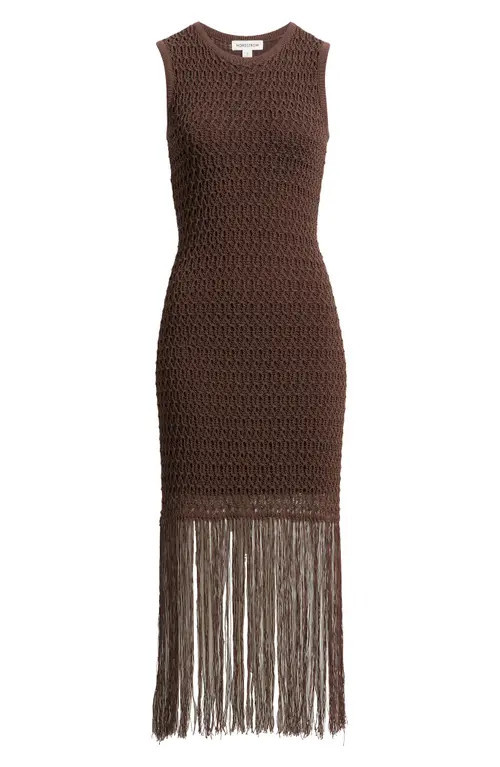 Nordstrom Sleeveless Fringe Knit Dress in Brown Roast at Nordstrom, Size Large | Nordstrom