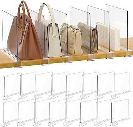 Purse Organizer for Closet Shelf Dividers: 16-Pack Adjustable Clear Acrylic Bag Storage Organizer... | Amazon (US)