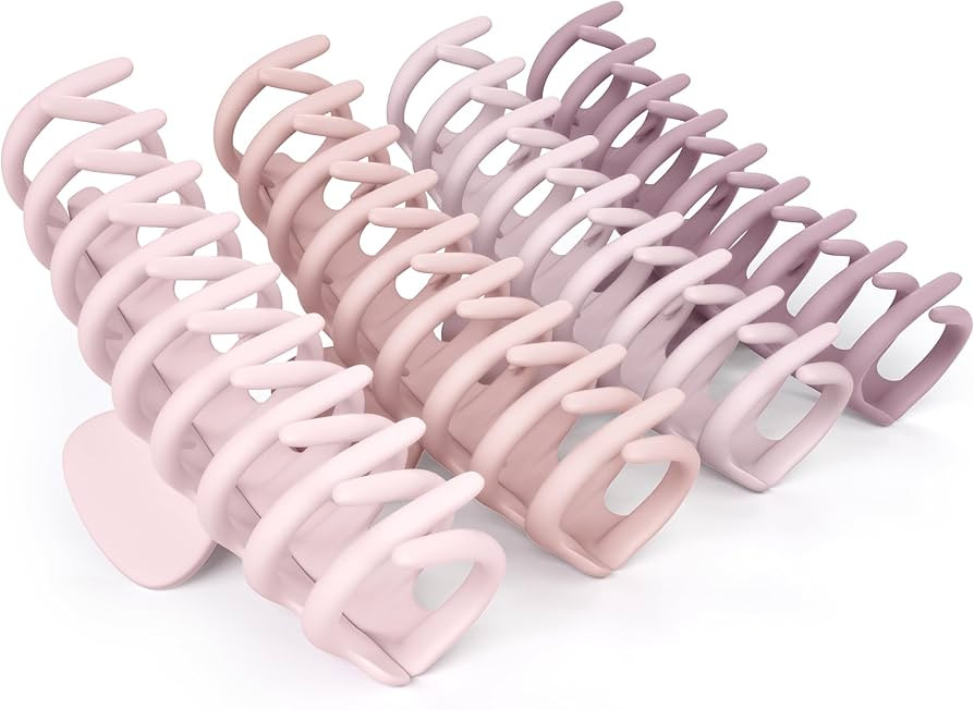 FRAMAR Large Hair Claws for Thick Hair - 4 Pack Matte Pink Claw Clips for Girls | Amazon (US)