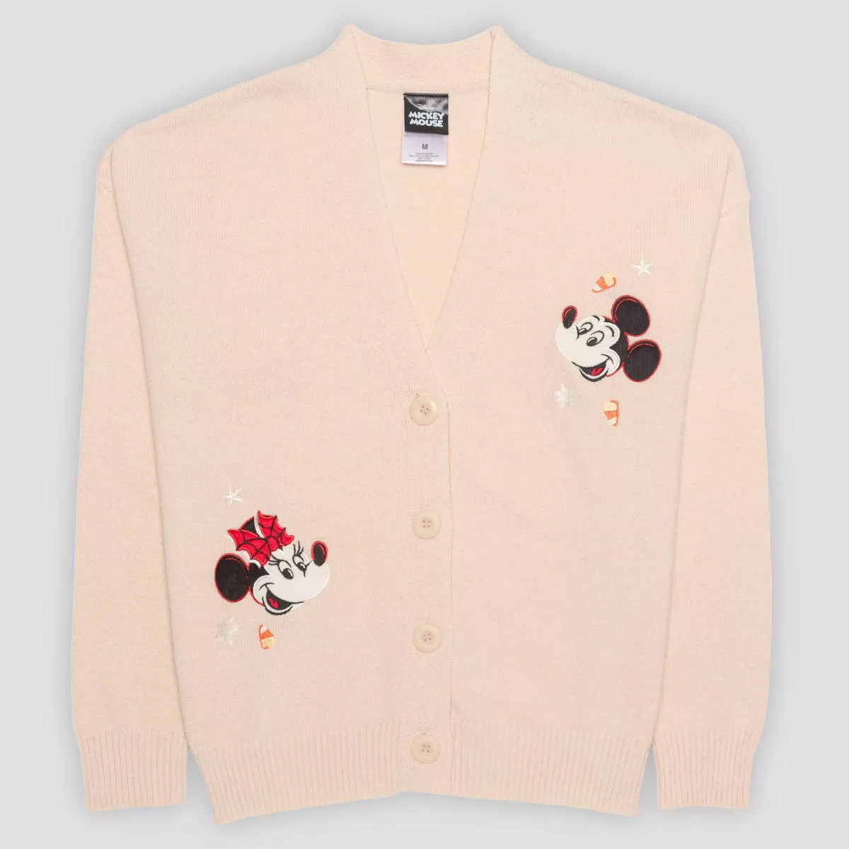 Women's Halloween Mickey & Minnie Cardigan Sweater - Tan | Target