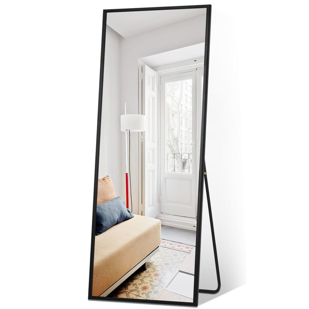 PexFix 65 in. x 22 in. Black Sleek Beveled Thickened Metal Frame Full Length Floor Mirror Wall Mirro | The Home Depot