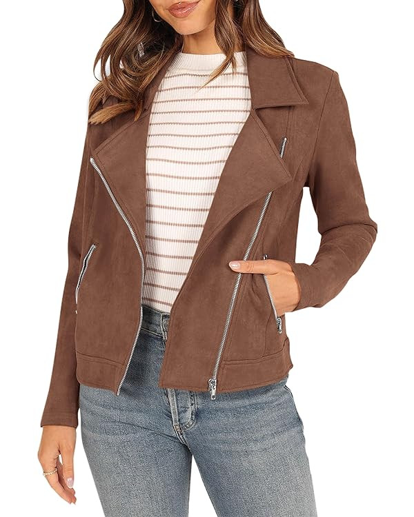 PRETTYGARDEN Womens Winter Moto Jacket Faux Suede Long Sleeve Zip Up Pockets Short Coat Y2K Fall ... | Amazon (US)