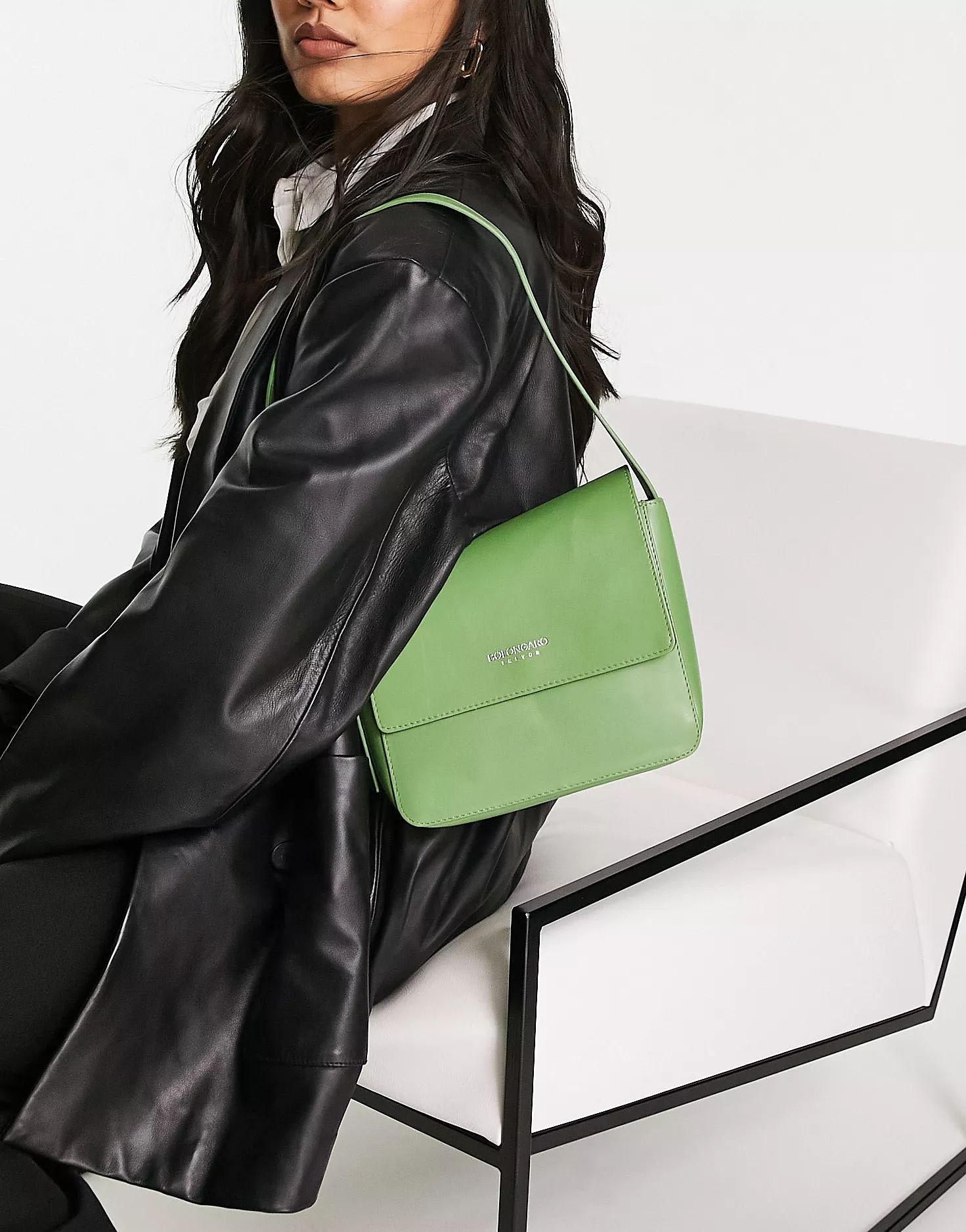 Bolongaro Trevor angular leather shoulder bag in sage green | ASOS (Global)