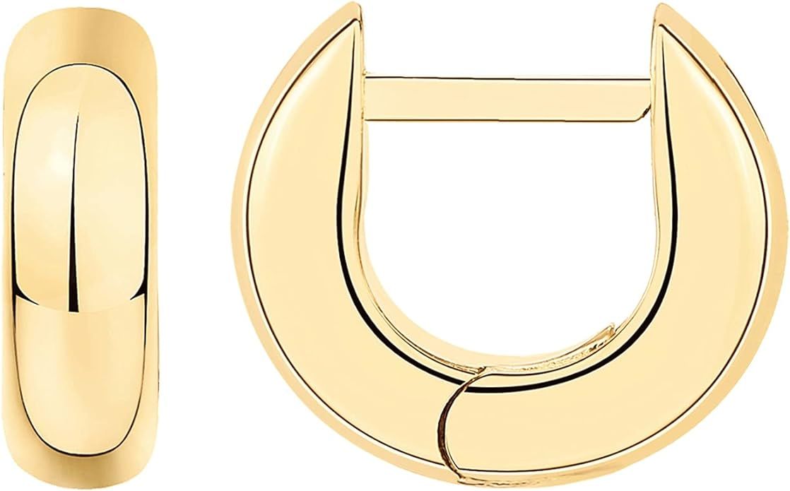 PAVOI 14K Gold Plated 925 Sterling Silver Post Flat Huggie Earring | Small Hoop Earrings For Wome... | Amazon (US)