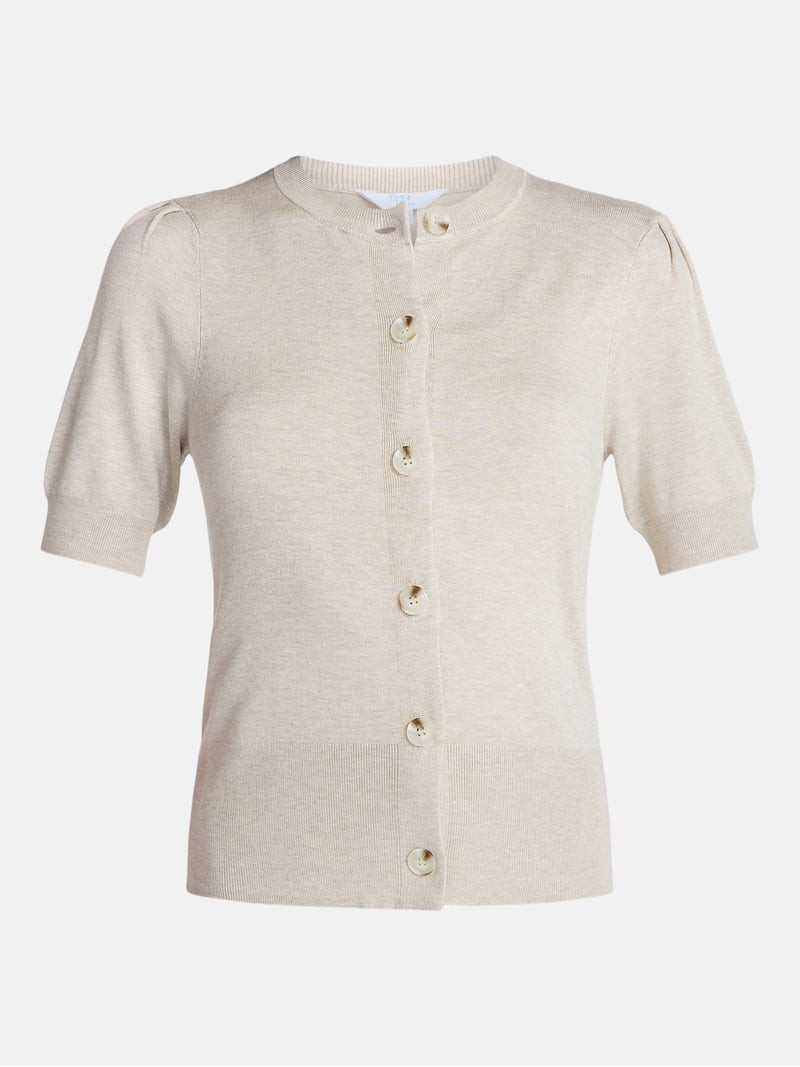 Time and Tru Women's Crewneck Cardigan with Short Sleeves, Lightweight, Sizes XS-XXXL | Walmart (US)