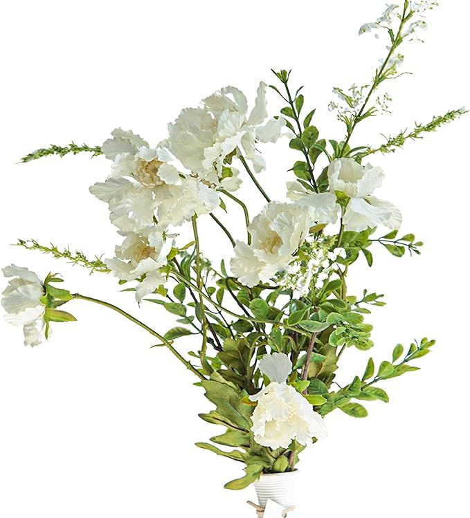 Scabiosa White Silk Flowers Spray (4 Stems) Artificial White Wildflower with Spirea Branch Spray.... | Amazon (US)