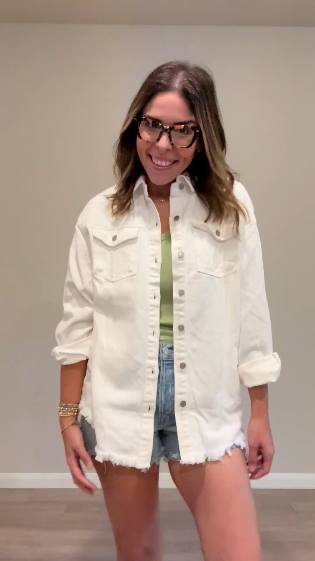 White denim jacket + cutoff shorts = summer uniform ☀️ Throw on a basic tee, add sandals, and you’re ready for anything. This is the kind of outfit that works from coffee runs to weekend adventures. Linked!

#LTKootd #LTKMidsize #LTKSeasonal