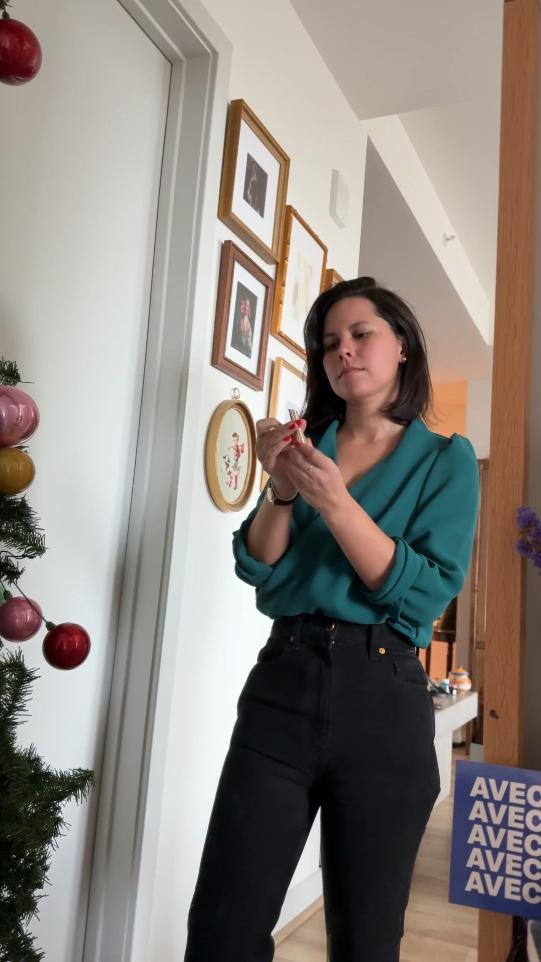 Sezane green blouse, casual holiday outfit, black jeans, khaite Danielle 

#LTKootd #LTKPetite #LTKgrwm