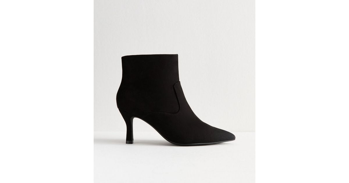 Wide Fit Black Faux Suede Stiletto Heel Ankle Boots | New Look | New Look (UK)