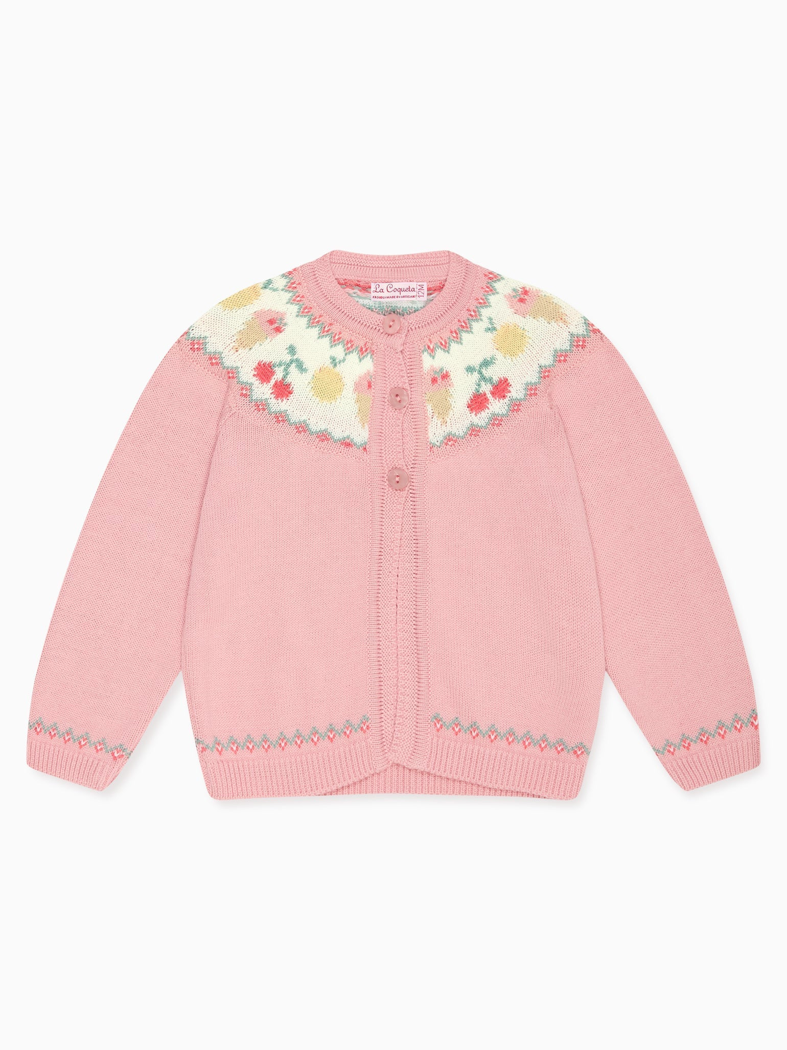 Dusty Pink Helado Cotton Baby Girl Cardigan | La Coqueta (US)
