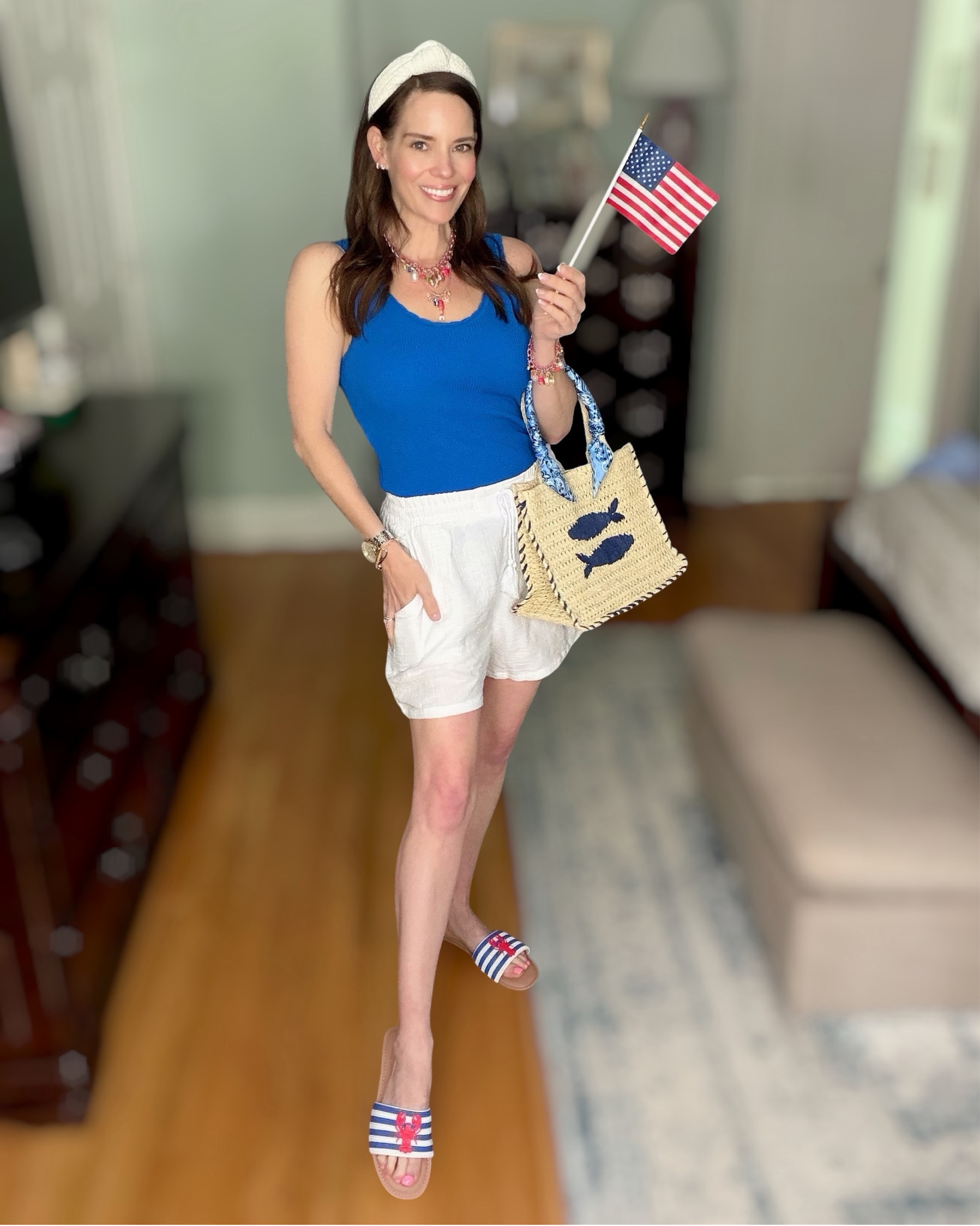 Preppy Patriotic Summer Outfit 🇺🇸 Coastal Grandmillennial Red White & Blue Look

The cutest red, white, and blue summer outfit 🇺🇸✨ This preppy patriotic look features a bright blue ribbed tank, breezy white drawstring shorts, and the sweetest lobster detail slide sandals 🦞 Paired with heart-shaped sunnies ❤️ and fun Americana accessories, this outfit is perfect for Fourth of July, beach days, or casual summer outings ☀️

Everything is lightweight, easy to wear, and gives that effortless coastal grandmillennial vibe with a playful patriotic twist. Such a fun mix of classic + statement pieces you can rewear all season long 🇺🇸💙

patriotic outfit, preppy summer style, red white and blue outfit, fourth of july outfit women, coastal grandmother aesthetic, grandmillennial style, casual summer outfit ideas, beach vacation outfits, affordable summer fashion, walmart fashion finds, amazon summer outfit, Memorial Day outfit, 4th of july outfit, swim coverup shorts, gauzy shorts, white shorts, pull on shorts 

#LTKSwim #LTKOver40 #LTKSeasonal

#LTKPetite #LTKOver40 #LTKootd