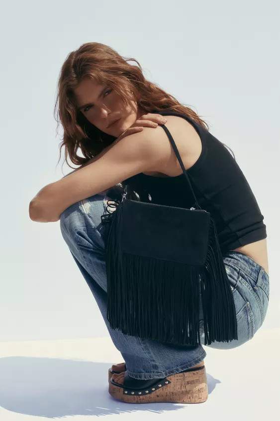 FRINGED SPLIT SUEDE MINI CROSSBODY BAG | Zara UK