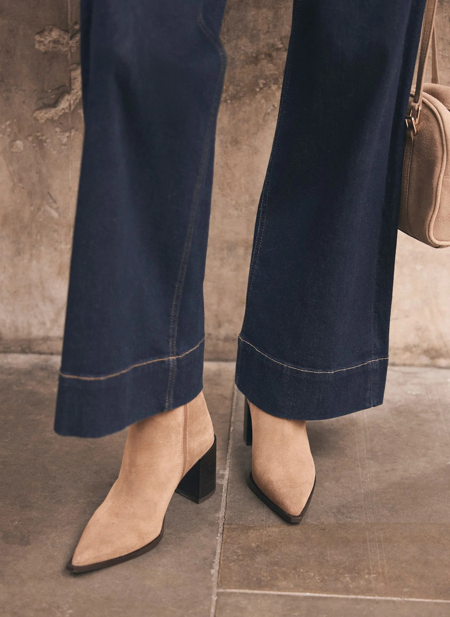 Noa Neutral Suede Block Heel Boots | Mint Velvet