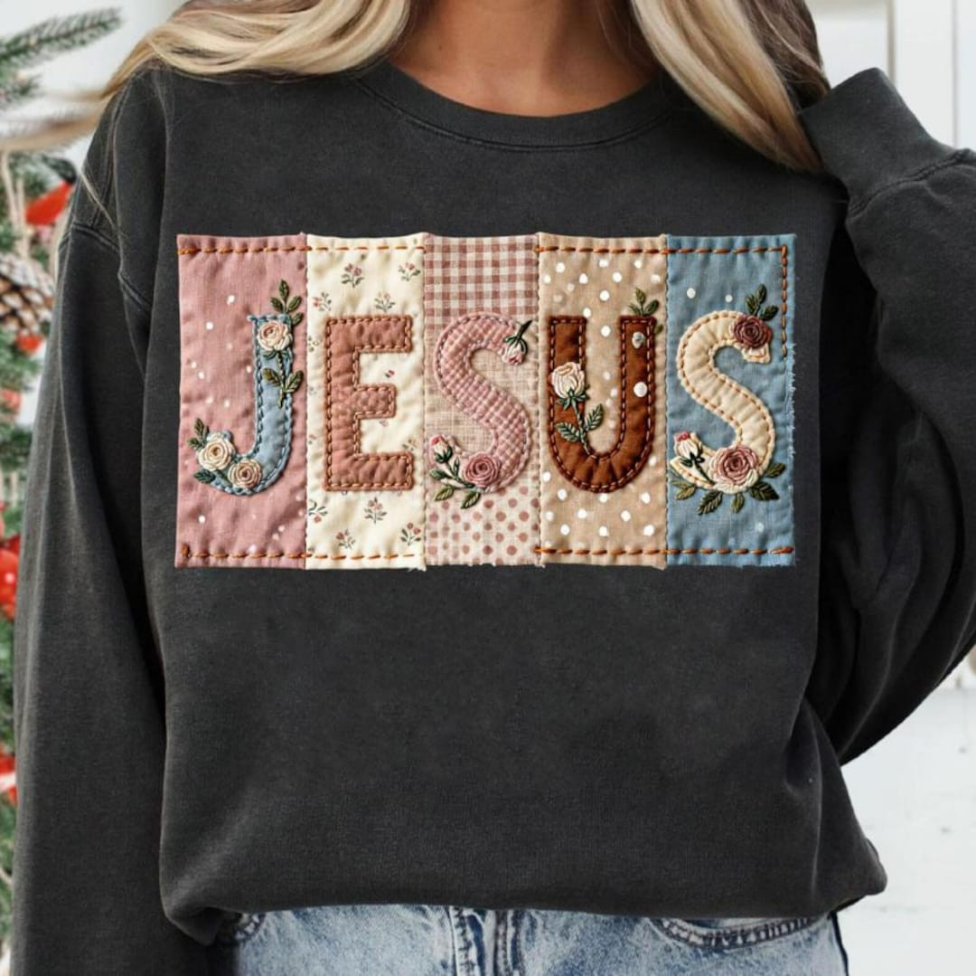 Patchwork Jesus Shirt, Faux Quilted Religious Shirt, Faux Embroidered Christian, Faith Shirt, Pre... | Etsy (US)