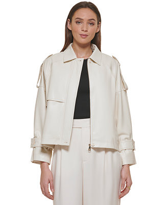 Women's Faux-Leather Oversized Trench Jacket | Macys (US)