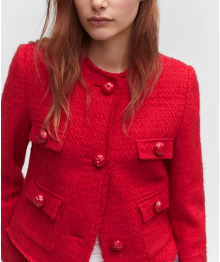 Women's Pocket Tweed Jacket in red. Red is the color for Fall and it is coming in strong for fashion trend in 2024 as well. Grab a timeless staple piece in this bright red for your closet. It’s a classy piece you can wear for work and even with jeans and sneakers

#LTKstyletip #LTKover40