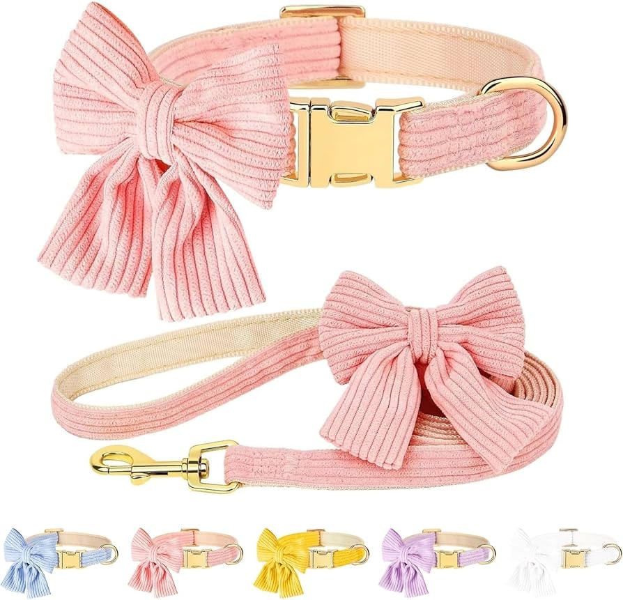 Dog Collar and Leash Set with Bowtie, Soft & Cute Puppy Collar, Cotton Puppy Collar with Adjustab... | Amazon (US)