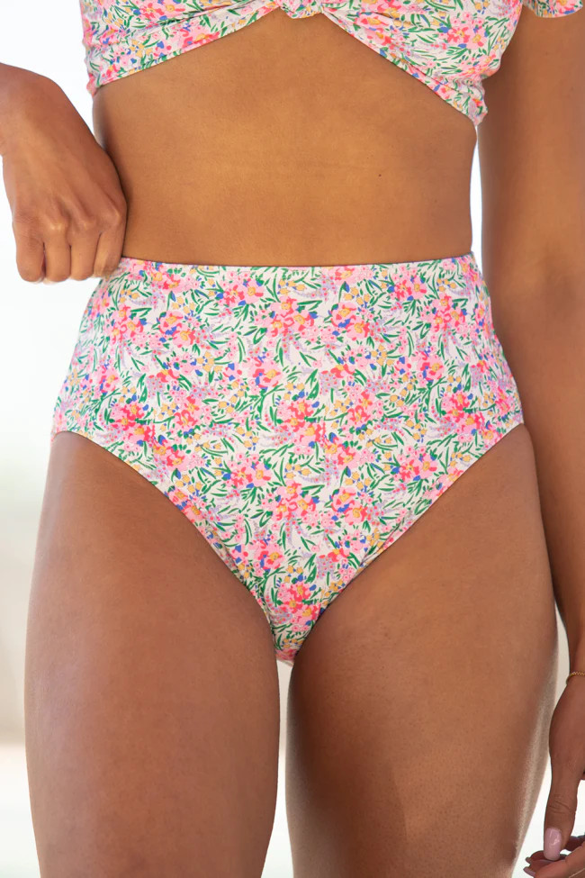 Off The Grid Floral Print High Waisted Bikini Bottoms | Pink Lily