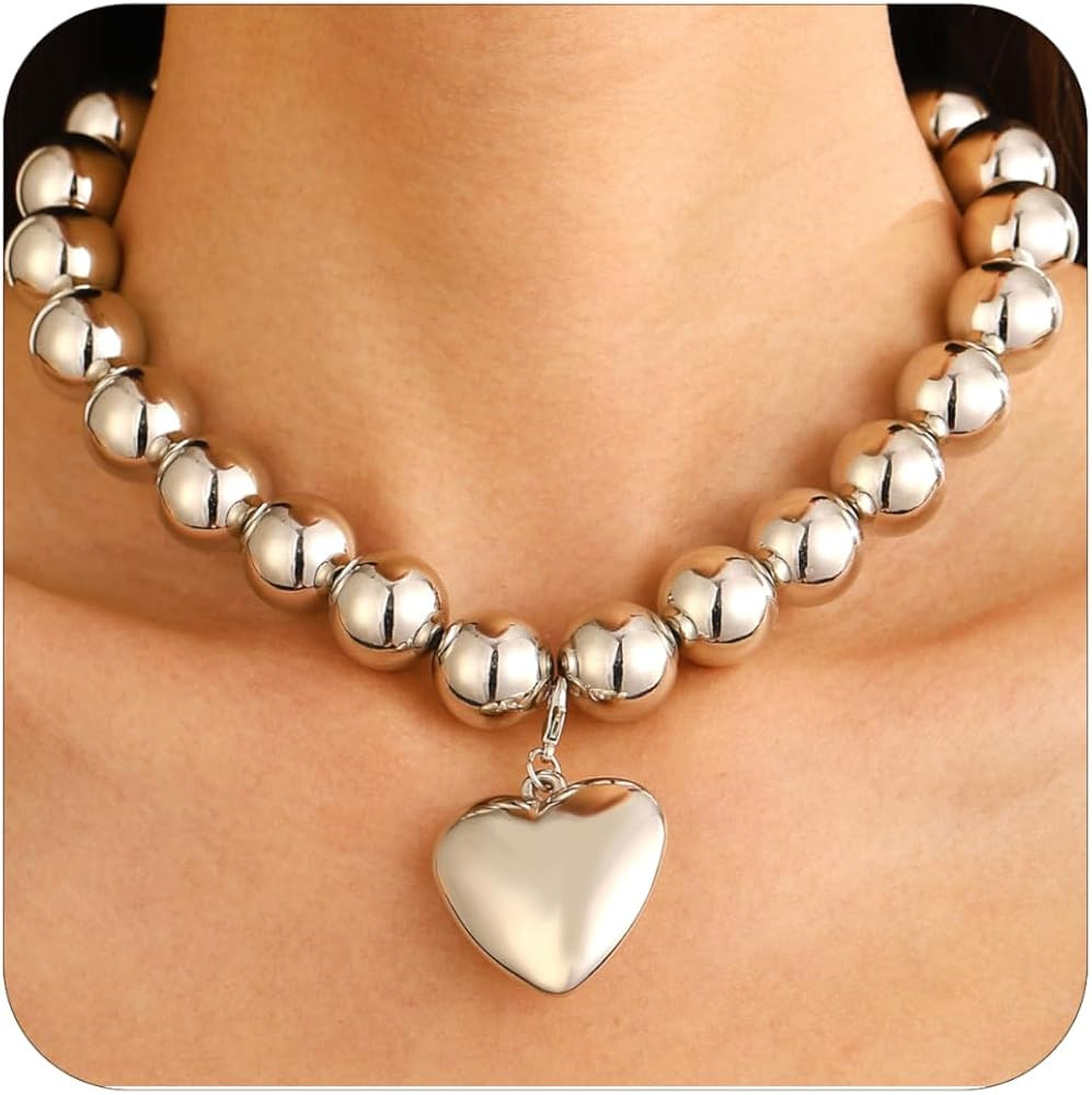 ZMANYIJEW 14K Gold Plated Large Heart Necklace for Women Silver Heart Pendant Necklace Exaggerate... | Amazon (US)