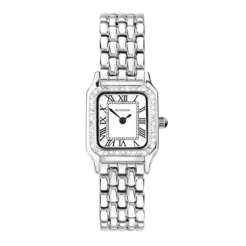SEKONDA Monica Damen-Quarzuhr, 20 mm, Gehäuse und Armband aus Legierung, mit Lünette und weißem Zifferblatt, Glitzerndes Silber, Classic | Amazon (DE)