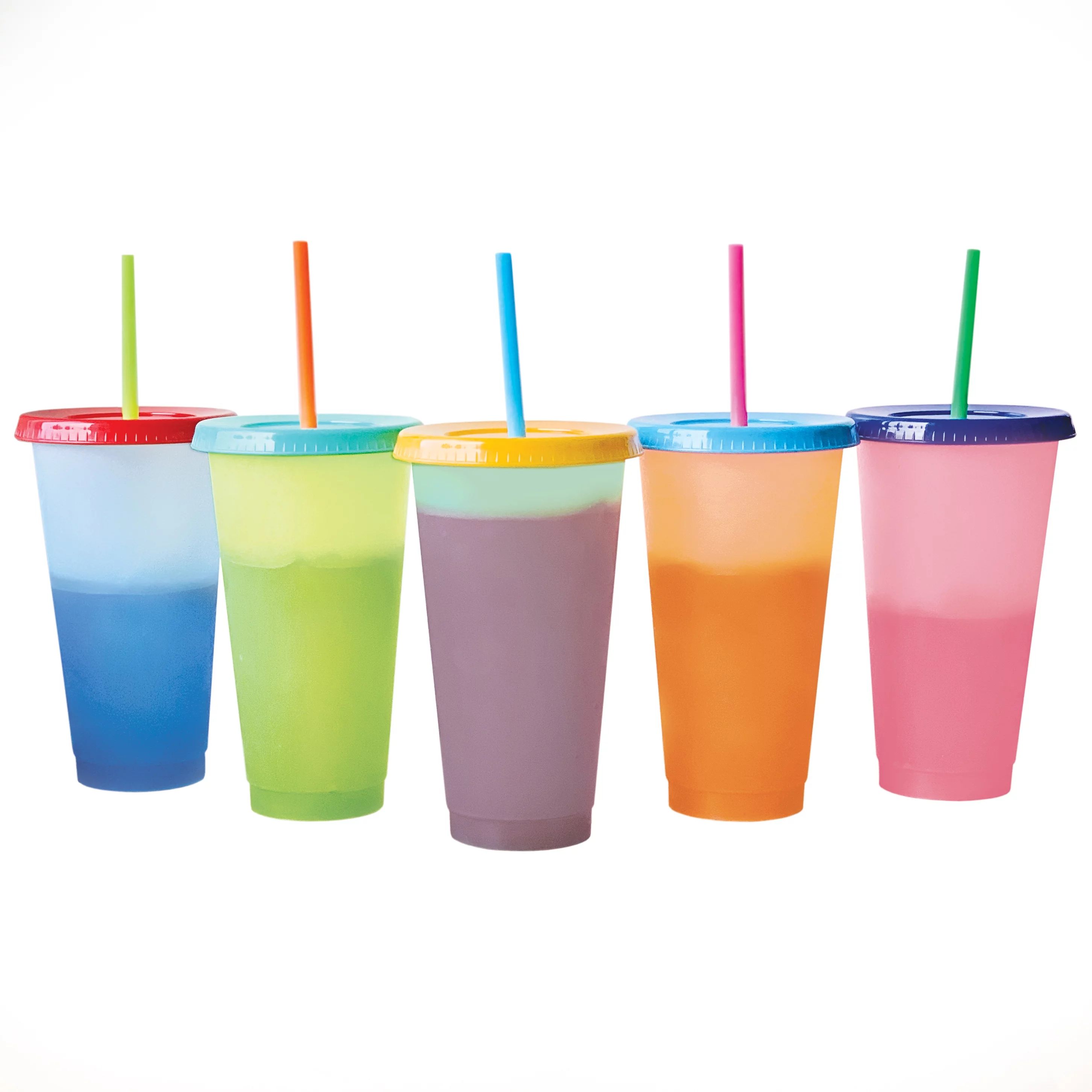Color Changing Cold Drink Cups: 24oz Blank Cold Cups - 5 Reusable Cups, Lids and Straws - Summer ... | Walmart (US)