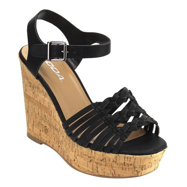 Soda ID00 Women's Weaved Buckle Ankle Strap Platform Wedge Sandals | Bed Bath & Beyond