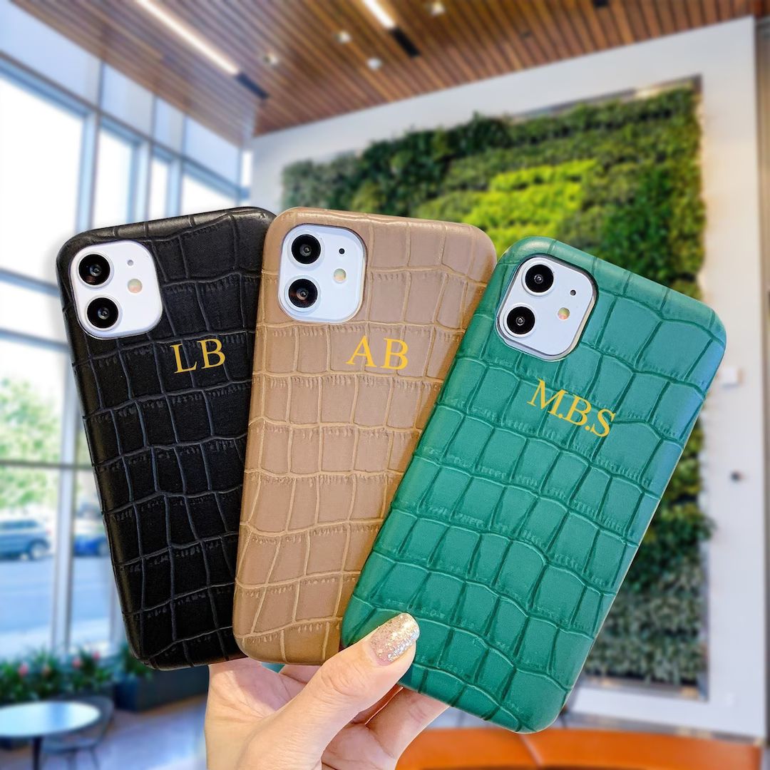 Custom Croc Leather phone case for iPhone 14 13 12 11 Pro | Personalized Initial Letters Monogram... | Etsy (US)