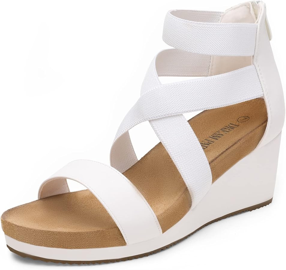 DREAM PAIRS Womens Elastic Ankle Strap Open Toe Platform Wedge Sandals Comfortable Summer Shoes | Amazon (US)