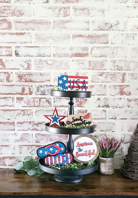 4th of July tiered tray, Patriotic decor, 4th of July decor, Summer tiered tray decor, Independen... | Etsy (US)