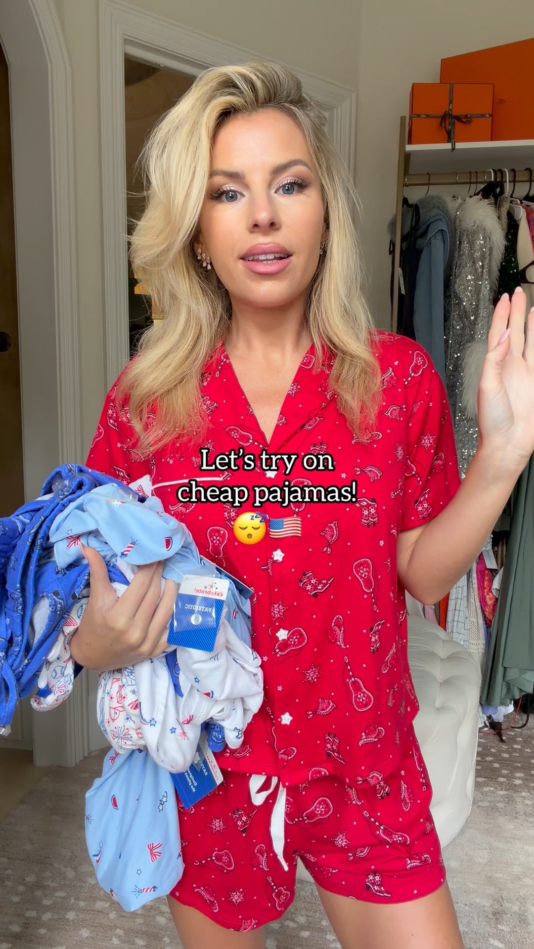 Red white and blue pajamas. Lounge pajama sets. Patriotic. Memorial Day weekend. 4th of July. Walmart style